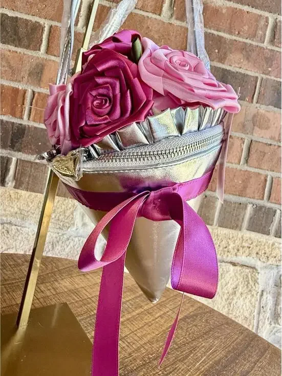 🌸 Betsey Johnson Kitsch Somethin New Bouquet Pink Silver Crossbody Bag NWT - Picture 8 of 14